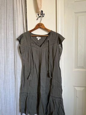 Style & Co. Olive Gray Lace-Trim Peasant Top